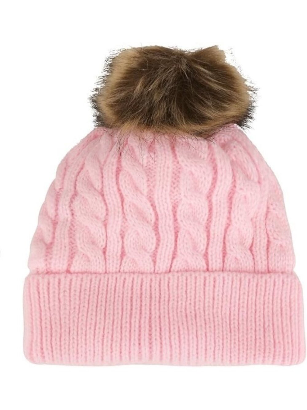 Los Angeles Boutique Pink Cable Knit Faux Fur Pom Beanie Hat Baby Toddler 1-3y